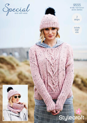 Sweater, Cowl & Hat in Stylecraft Special Aran with Wool - 9555 - Downloadable PDF