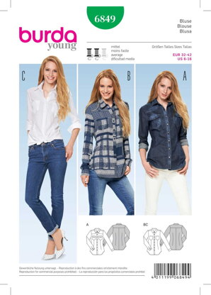 Burda Style Top, Shirt & Blouse Sewing Pattern B6849 - Paper Pattern, Size 6 - 16