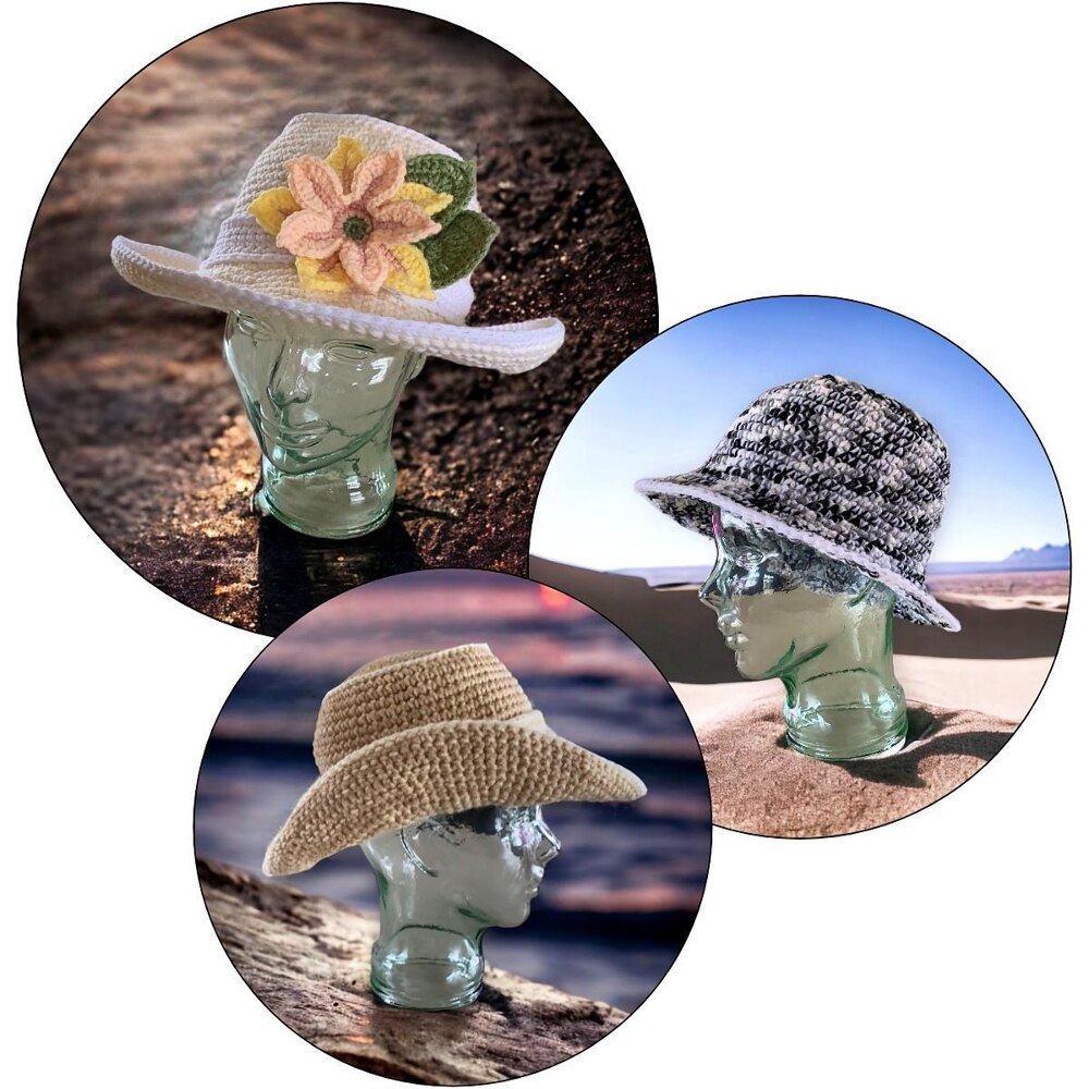 3 in 1 Sun Hat Bucket Hat Crochet pattern by Janis Frank