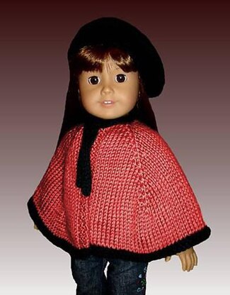 Knitting pattern. Fits American Girl Doll. Cape and Beret, 18 inch