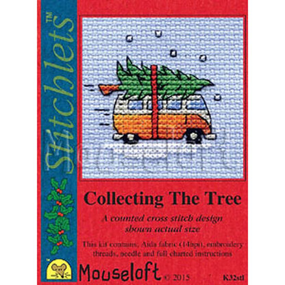 Mouseloft Camper Van Collecting The Tree Card Christmas Stitchlets Cross Stitch Kit - 100 x 125 x 12