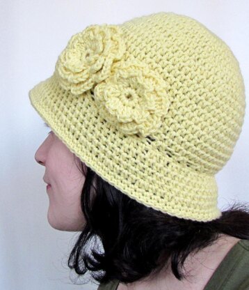 Cloche Hat with Two Flowers 