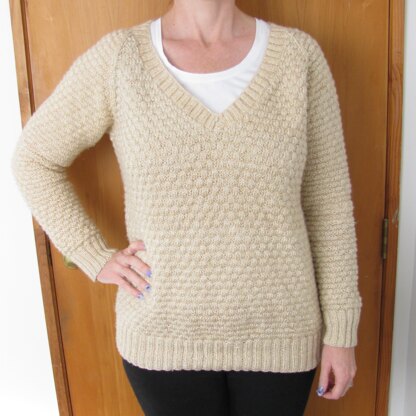 V Neck Basket Weave Sweater