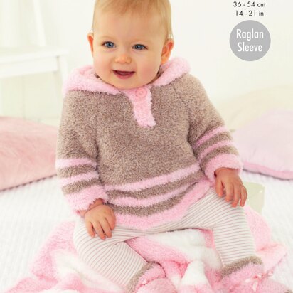 Pram Blanket, Cardigan, Hooded Top, Hat & Socks in King Cole Truffle DK - 5619 - Downloadable PDF