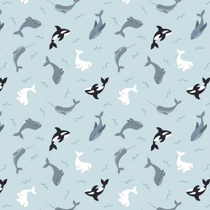 Lewis & Irene Small Things... Polar Animals - Whales on Icy Blue with Pearl