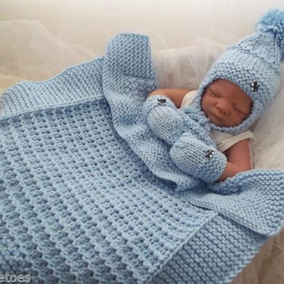 Pattern #43 Chunky Pram Blanket, Hat & Mittens