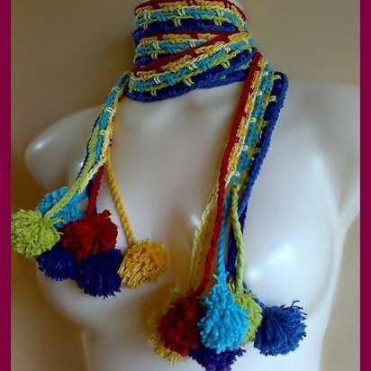 Hippie Chic Scarf Pattern With Pom Poms Rainbow Infinity