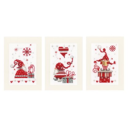 Vervaco Christmas Gnomes Cards Set (3pcs) Cross Stitch Kit - 10.5cm x 15cm