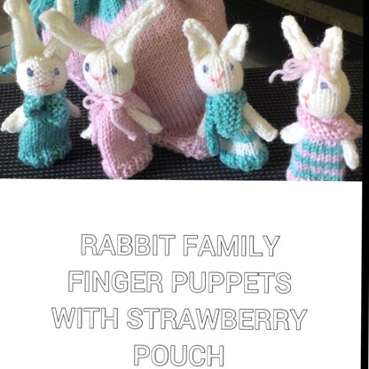 Rabbit finger puppets with strawberry pouch