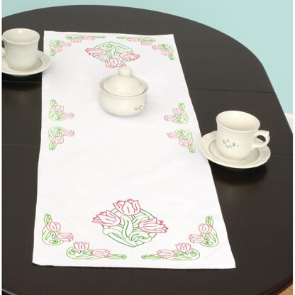 Jack Dempsey Stamped Table Runner Scarf - Tulips - 15in x 42in