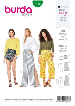 Burda Style Pattern 6199 Misses' Trousers/Pants, Shorts, Elastic Waist, Hem Frills B6199 - Paper Pattern, Size 8-18