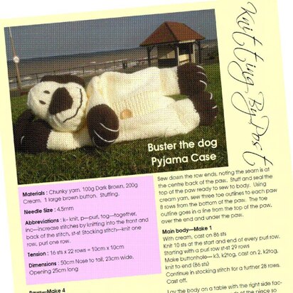 Buster the Dog Pyjama Case - knitting pattern