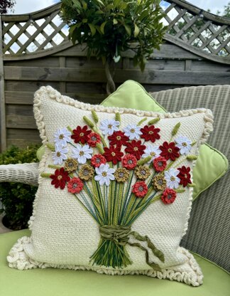 Handtied bouquet crochet cushion