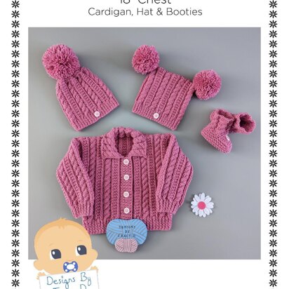 Tianna Baby Cardigan, hat and booties 18" chest size