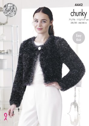 V & Round Neck Cardigans in King Cole Tinsel Chunky - 4442 - Downloadable PDF