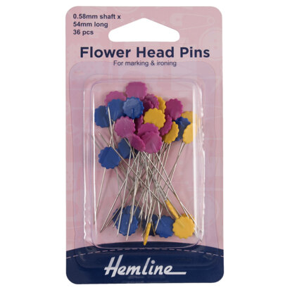 Hemline Pins: Flower/Flat Head: 54mm: Nickel: 36 Pieces