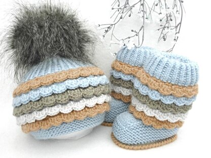 Baby Booties Baby Hat Knitted Baby Set with Crochet Finishing work