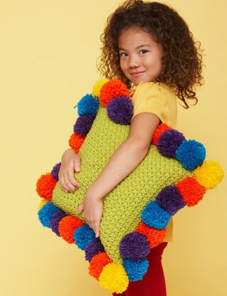 Crochet Pompom-Edged Pillow in Bernat Super Value - Downloadable PDF