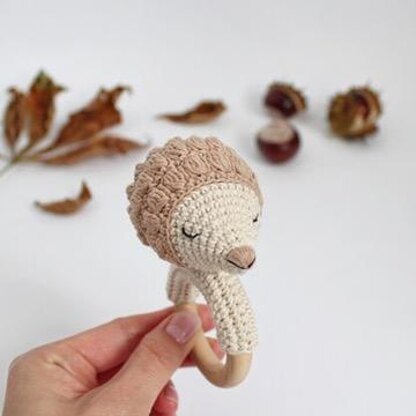 Hedgehog crochet pattern baby rattle toy Amigurumi pattern teether ring