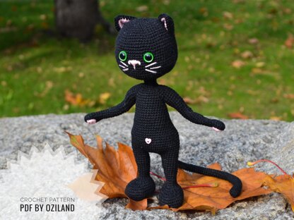 Crochet Pattern Shadow the black cat amigurumi toy