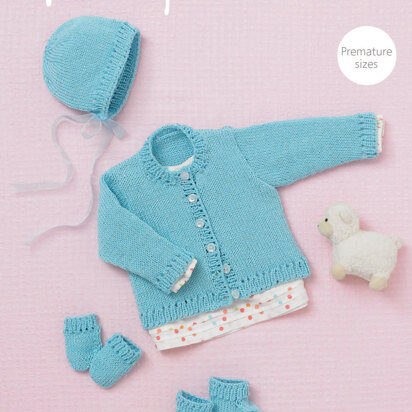 Cardigan, Bonnet, Bootees & Mittens in Hayfield Baby Sparkle DK - 4718 - Downloadable PDF