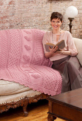 Aran Hearts Throw in Red Heart Soft - LW2947EN - Downloadable PDF