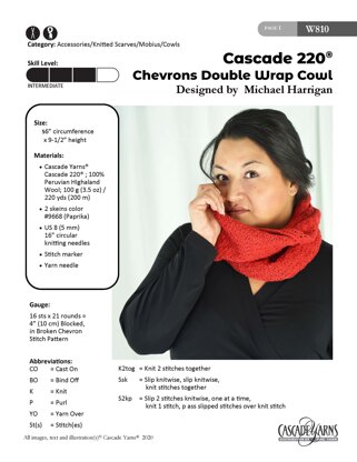 Chevrons Double Wrap Cowl in Cascade 220® - W810 - Downloadable PDF