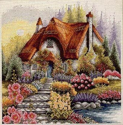 Anchor Lakeside Cottage Cross Stitch Kit - 32cm x 31cm