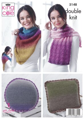 Mittens, Scarf, Square & Round Cushions, Lace Wrap & Triangular Wrap in King Cole Curiosity DK - 5148 - Downloadable PDF