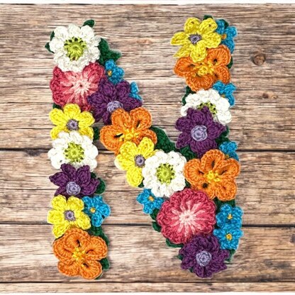 Floral letter N crochet applique pattern