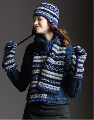 Fair Isle Scarf,Hat & Mittens in Tahki Yarns Donegal Tweed