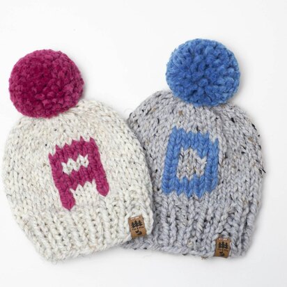 Monogram Initial Winter Hat Letter Name Personalized Chunky Toque Pompom