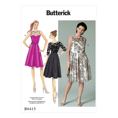 Butterick Misses' Sweetheart-Neckline, Pleated-Skirt Dresses B6415 - Sewing Pattern