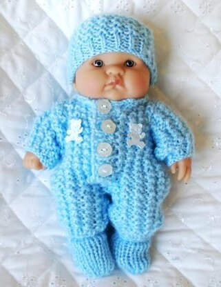 Dolls knitting pattern for 5-8 inch Berenguer, Romper suit, Hat & Boots