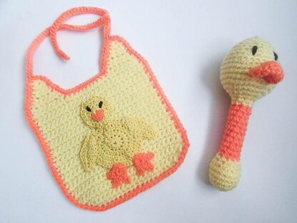 Chick Baby Bib and Rattle