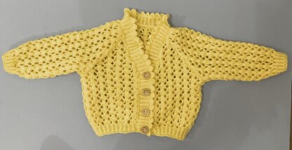 Frilly Edge V-Neck Baby Cardigan and Hat