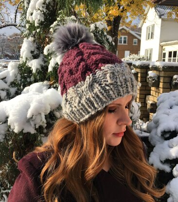 Chunky Cabled Hat with Faux Fur Pom Pom