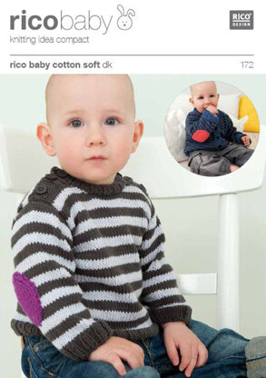 Striped Cardigan or Jumper with Elbow Patches in Rico Baby Cotton Soft DK  - 172