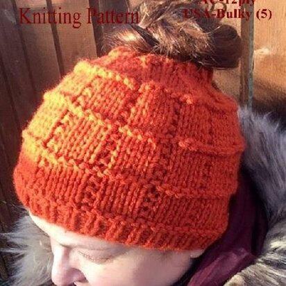 Knitting pattern ladies messy bun hat #500