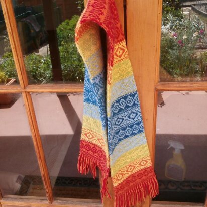 Rainbow double-knitted scarf and stranded colourwork hat - knitting pattern