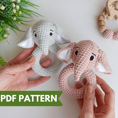 Crochet elephant baby rattle