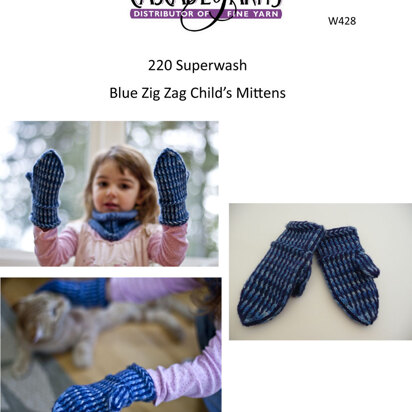 Blue Zig Zag Child's Mittens in Cascade 220 Superwash - W428