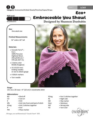 Embraceable You Shawl in Cascade Yarns Eco+ - A360 - Downloadable PDF