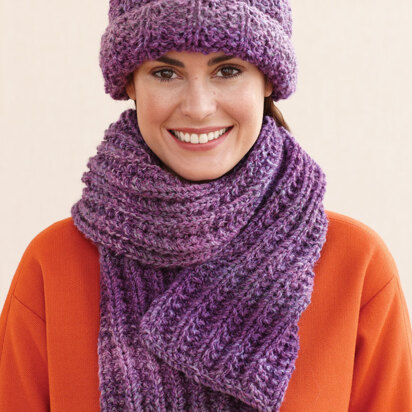 Rustic Ribbed Hat and Scarf in Lion Brand Tweed Stripes - L0611C - knitting pattern