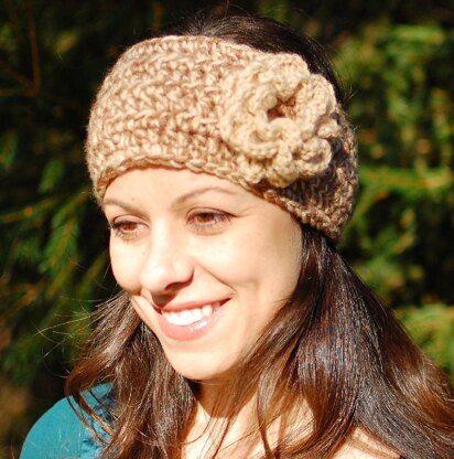 Pattern for Headband Style Earwarmer with Flower (three sizes)