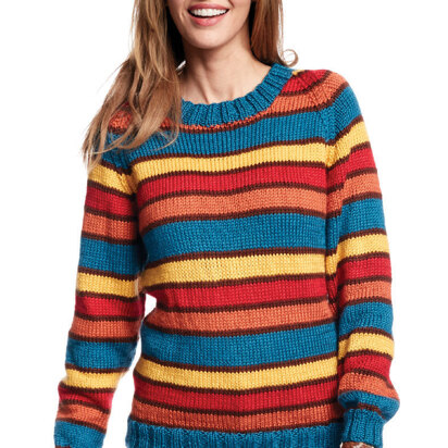 Adult's Knit Crew Neck Striped Pullover in Caron Simply Soft - Downloadable PDF