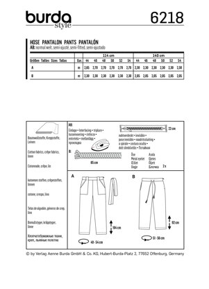 Burda Style Women's Trousers/Pants â€“ Straight Leg â€“ Patch Pockets B6218 - Paper Pattern, Size 14-22
