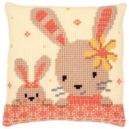 Vervaco Cross Stitch Cushion Kit Sweet Bunnies Cross Stitch Kit - 40cm x 40cm (16in x 16in)