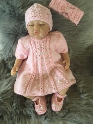 Baby girls dress with matching shoes and headband