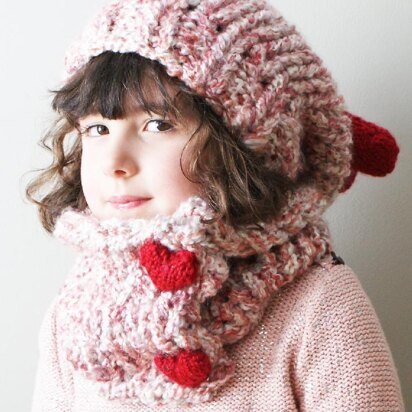 Chunky Slouchy Heart Hat and Cowl (hat024) - knitting pattern
